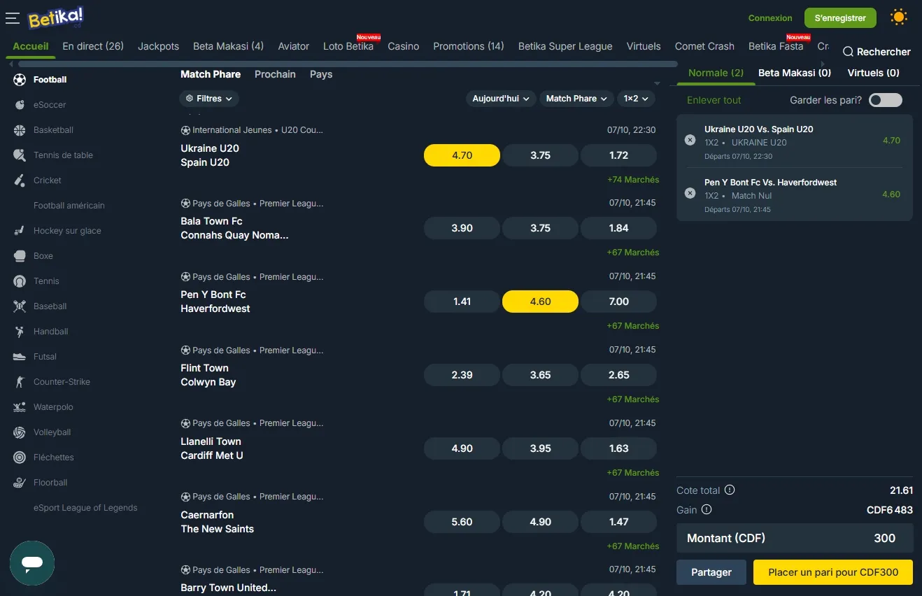 Site officiel Betika RDC – Paris sportifs en ligne